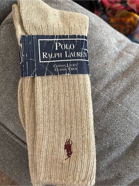 Vintage Polo Ralph Lauren Classic Crew Socks Taupe Heather NWT Cotton USA 10-13